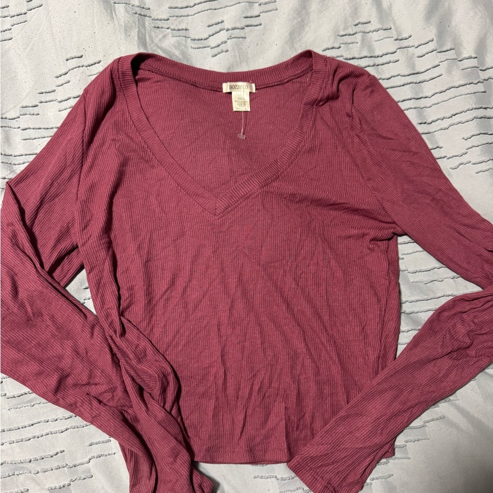Brandy Melville Purple Fitted Ribbed Long Sleeve Blouse